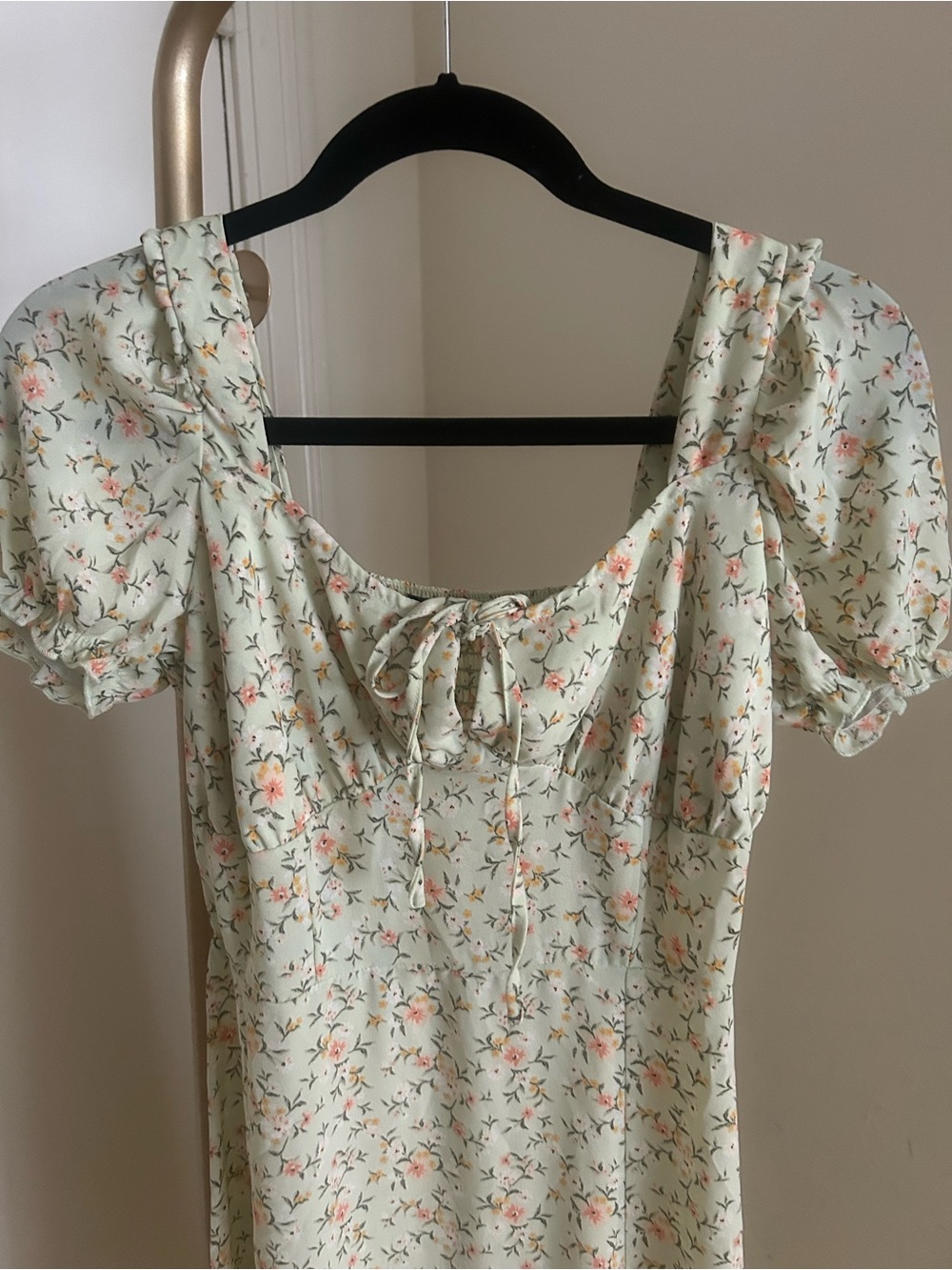 Hesperus Sage Green Floral Cottagecore Puff Sleeve Midi Dress